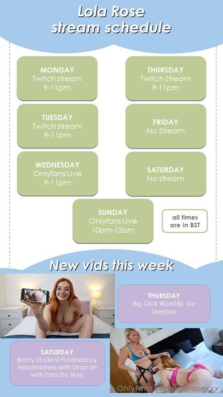 💖WEEKLY LOLA UPDATES!!💖  This week I'll be live on Wednesday..