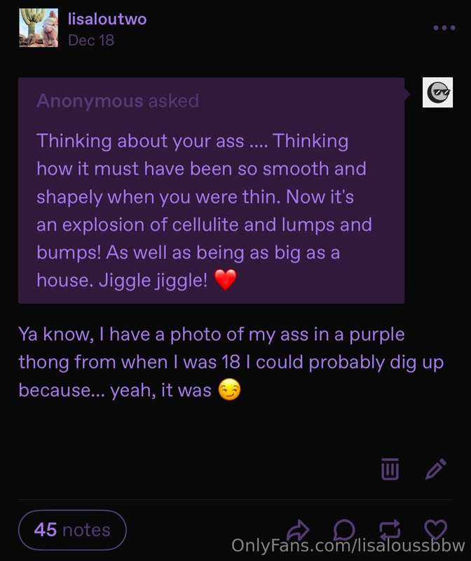 I got an ask about what my ass looked like when I was thin, .. 1