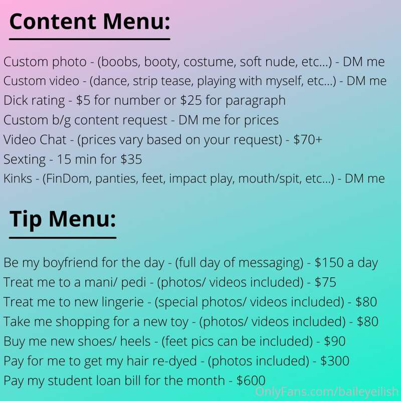 Hi 💘
The below is my pricing for extra content, if you are w..