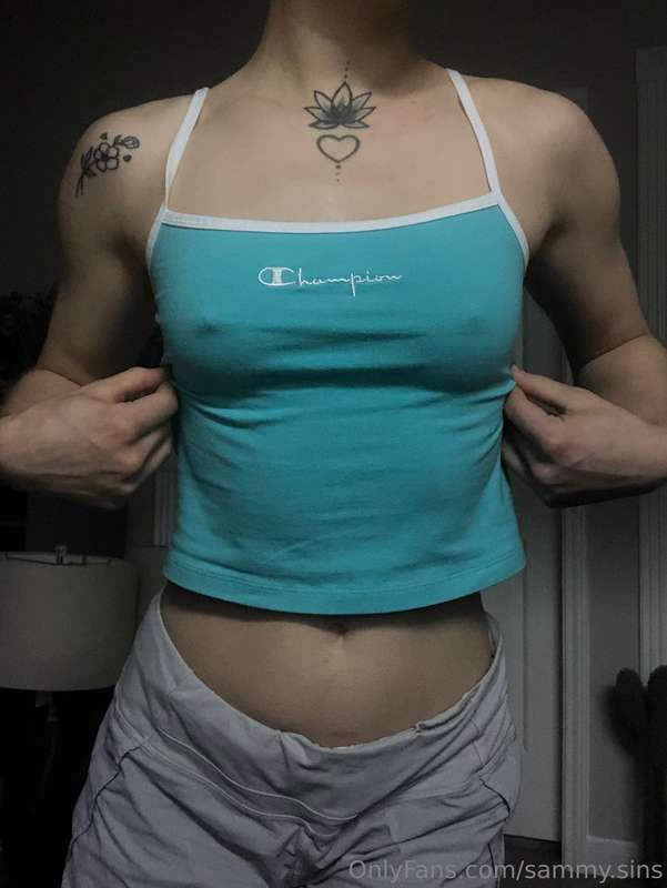 Nipples poking thru my tiny top Looking cute but I’ve had a .. 9