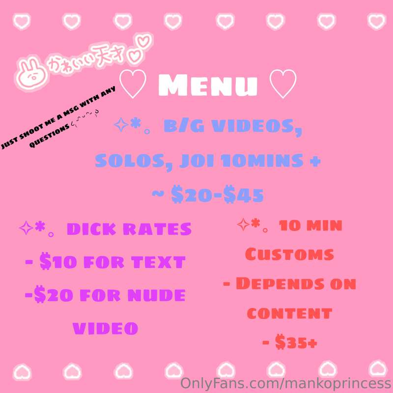 Here’s an updates menu of what I offer <3 very long overdue ..