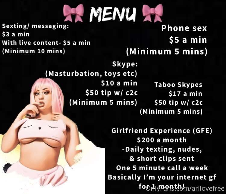 New menu with lowered prices!! Cum get nasty with me 😈😈😈