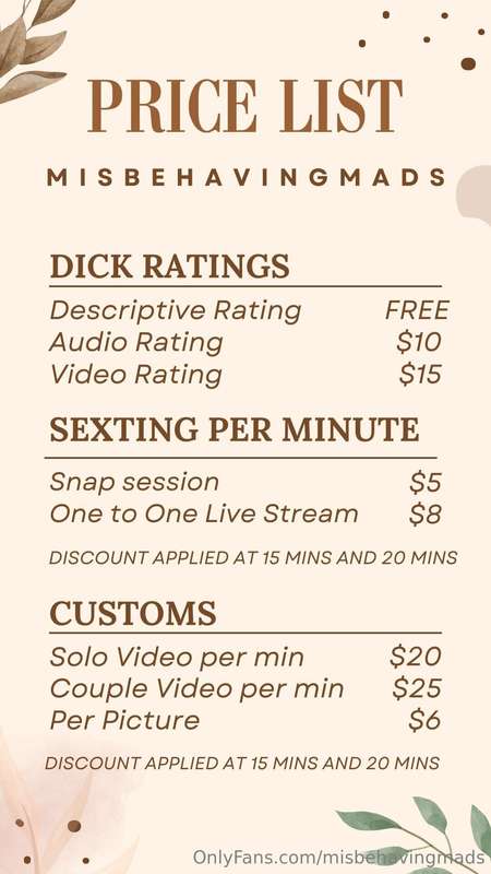 PRICE LIST | MISBEHAVINGMADS Would you like something person..