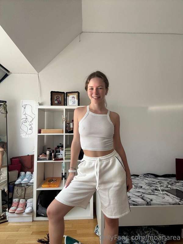 White shorts hug my butt, top - my chest... and all this jus..