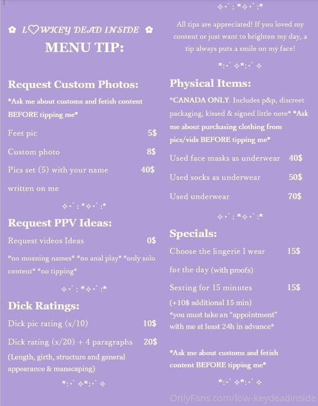 Take a look at my updated MENU TIP ♡ msg me if you have any ..