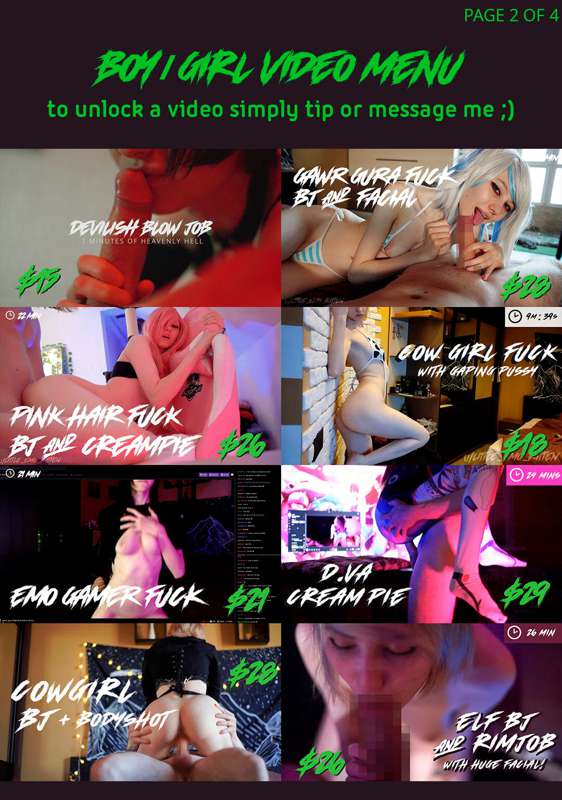 Here's my PPV menu! Simply tip and say which video you'd lik.. 1