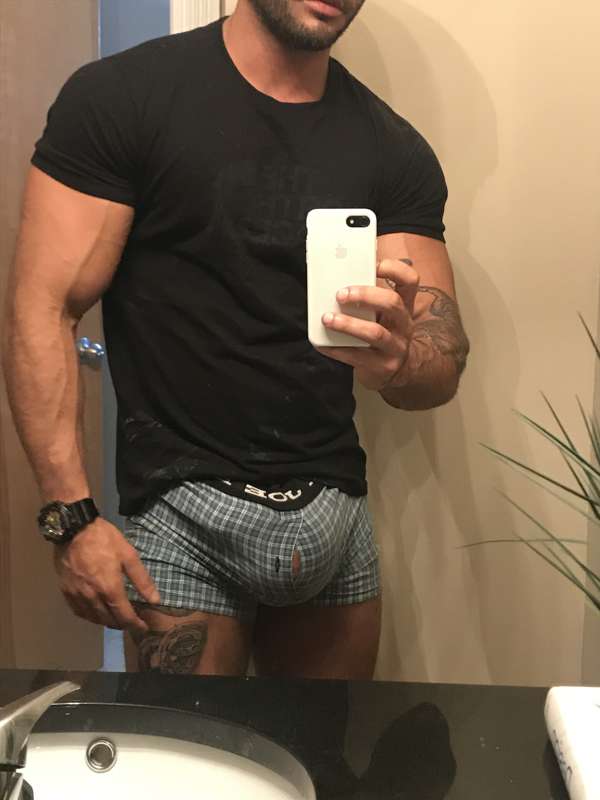 tried on a pair of my old boxers from like when I was 12 .....