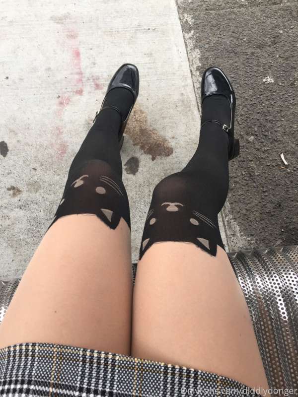 At the train station with my kitty stockings on 🥺 I hope you..