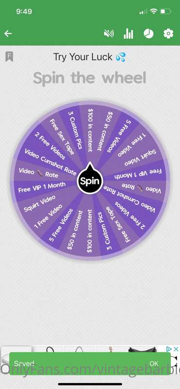 feeling lucky baby? tip $15 to spin once or $25 to spin twic..