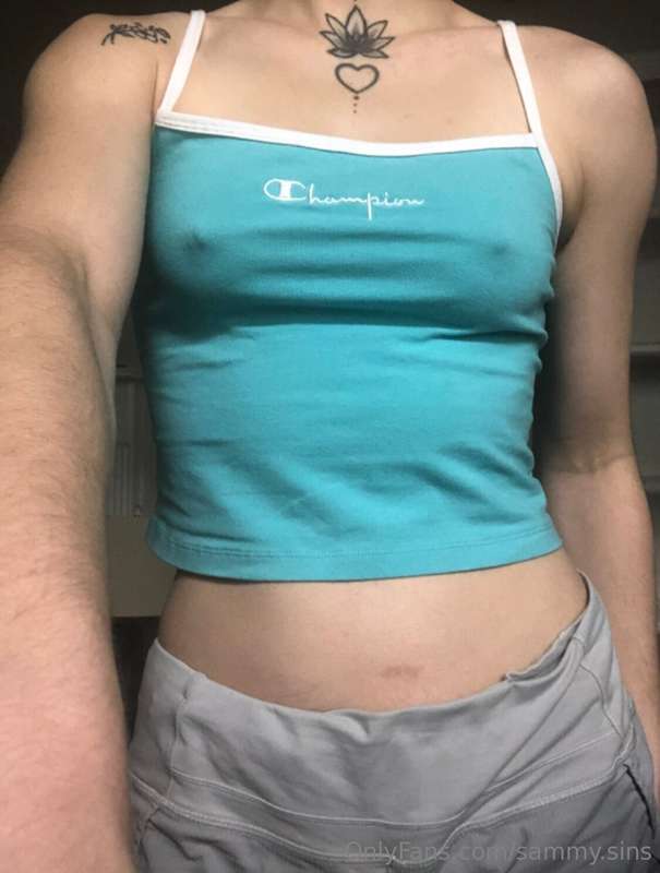 Nipples poking thru my tiny top Looking cute but I’ve had a .. 13