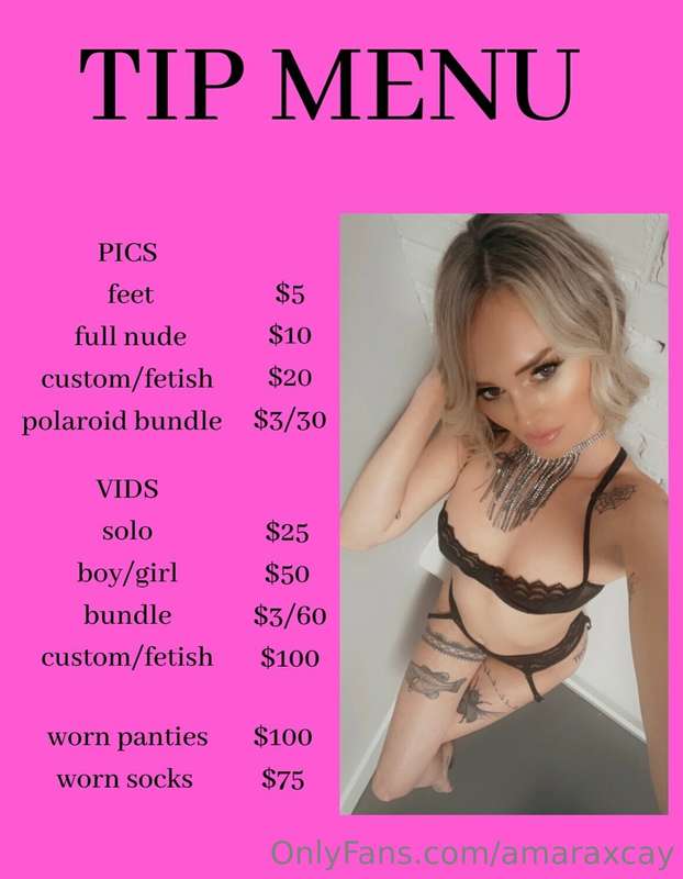 tip menu ✨ direct message me if you want something 💗