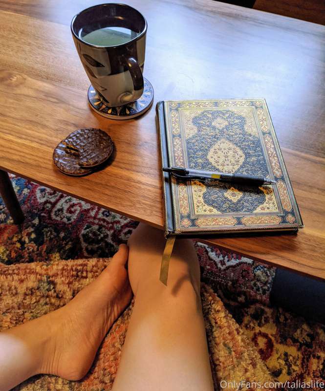 Morning routine: earl grey, biscuits, journalling. My legs d..