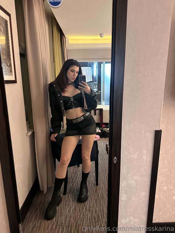 In latex and leather ready for my DJ set tonight 