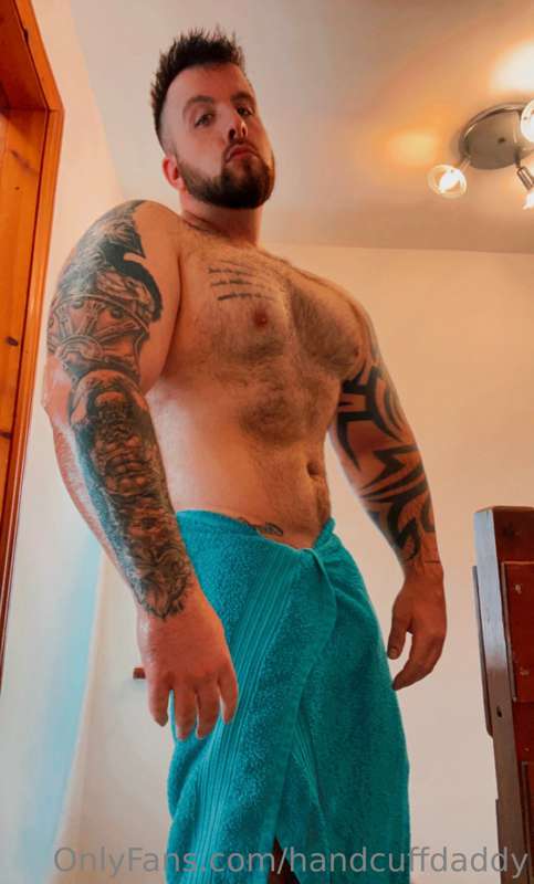 Post shower… time to dry off and get a beer