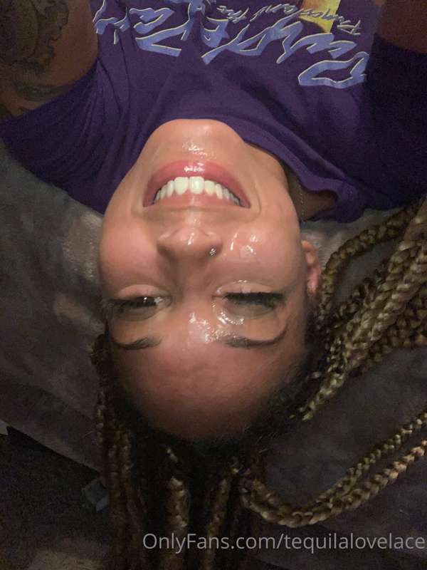 I hung off the bed upside down for my man while playing with..