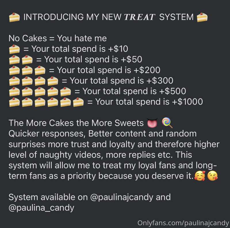 🍰 INTRODUCING MY NEW 𝑻𝑹𝑬𝑨𝑻  SYSTEM 🍰
No Cakes = You hate me
..