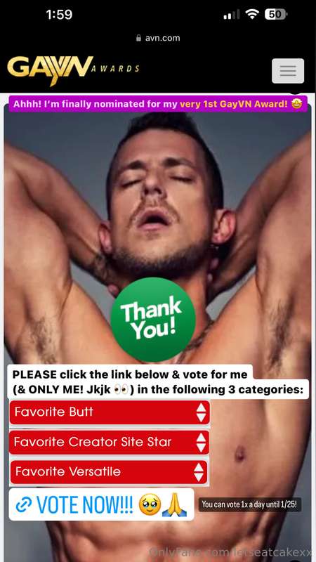 ***I’M NOMINATED FOR 3 GAYVN AWARDS!!!*** 🤩  Ahhh! Thank you..