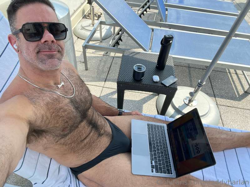 Dad enjoyed the day working by the pool in DC on Thursday.