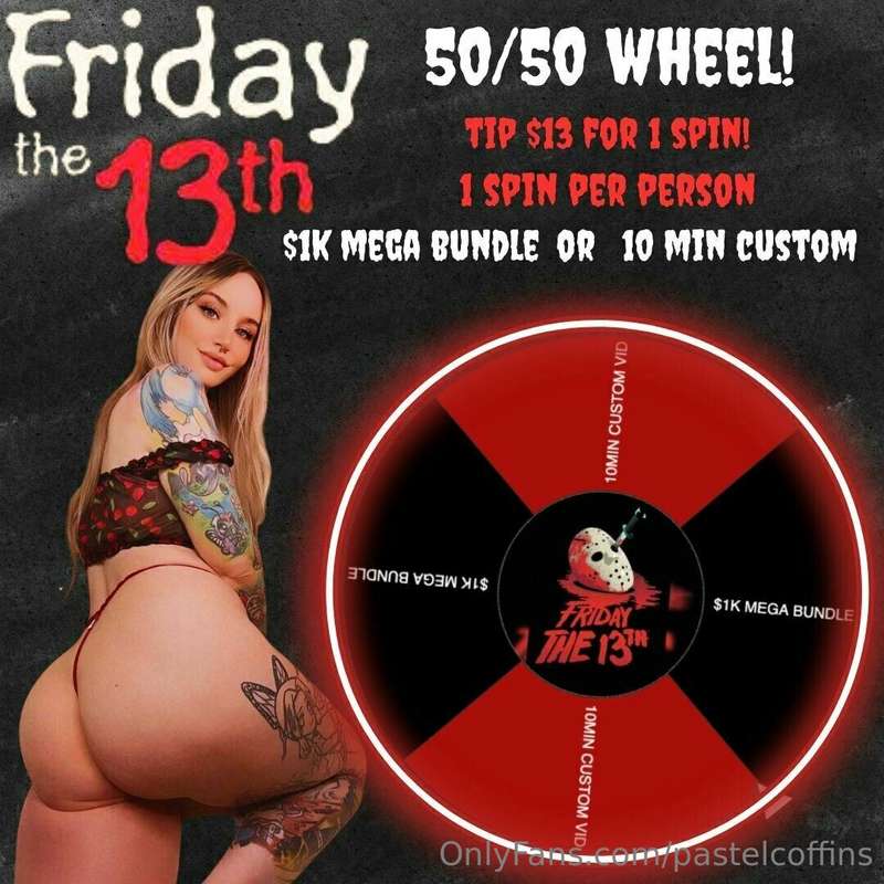 🔪 𝐅𝐑𝐈𝐃𝐀𝐘 𝐓𝐇𝐄 𝟏𝟑𝐓𝐇 𝟓𝟎/𝟓𝟎 𝐖𝐇𝐄𝐄𝐋 🔪wanna try and win one of thes..