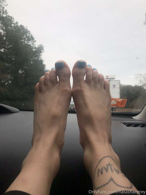 I love taking feet pics! On my way home - 18 hour road trip ..