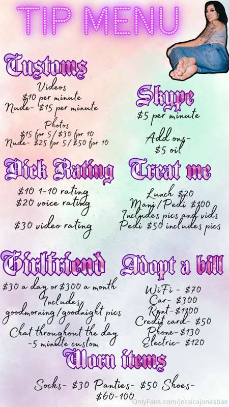 Updated tip menu 💕