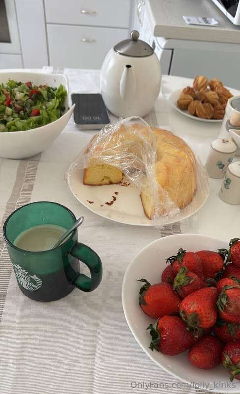Tea, cake, strawberries and me… Do we need anything else to ..
