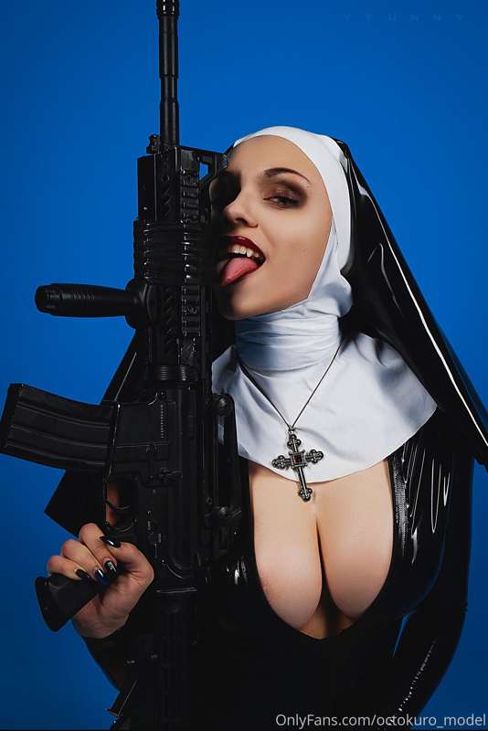 I was reminded here of my other latex nun with a gun - and I..