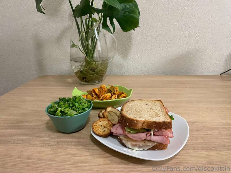 ham and pepper jack sandwich on oat nut bread , bagel chips .. 2
