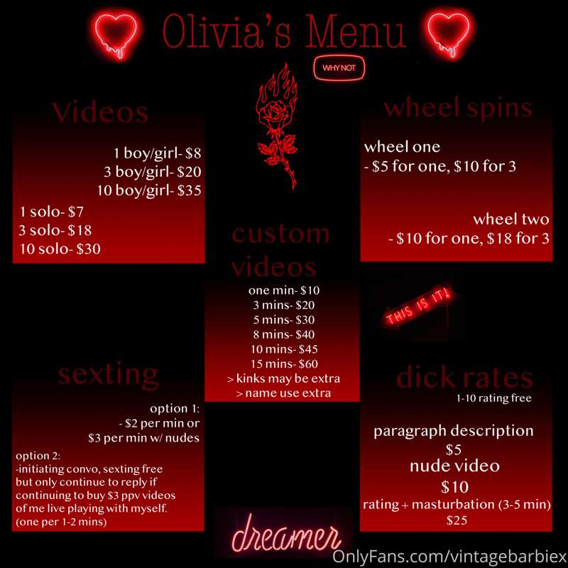 Expand for a full detailed video menu! Will keep updated — (..