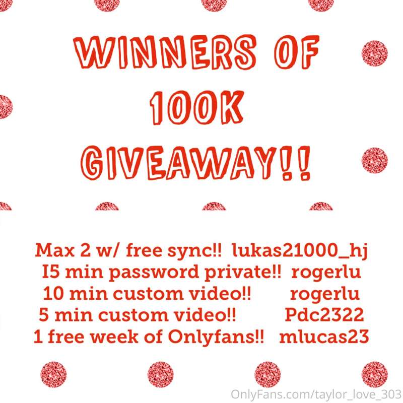 CONGRATS TO THE WINNERS OF THE 100k GIVEAWAY! And thank you ..