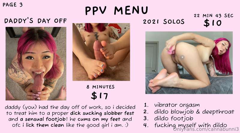 my current ppv menu! i'll start posting more full-length vid.. 1