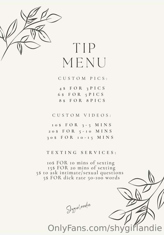 Hi❤❤ just made a little tip menu for you guys, in case any o..