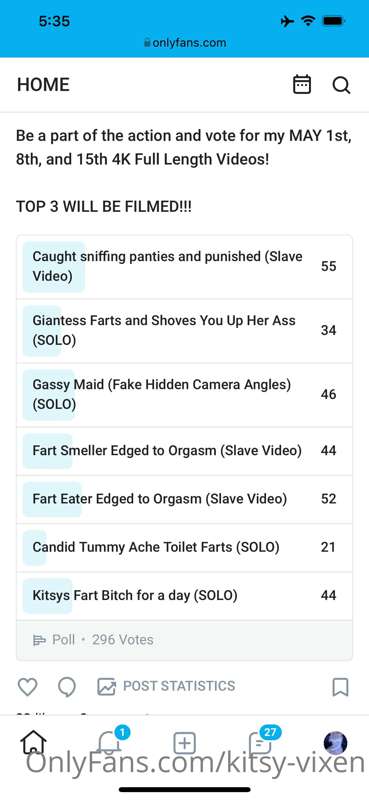 **POLL RESULTS**
(GIANTESS AND KITSYS FART BITCH WILL BE FIL..