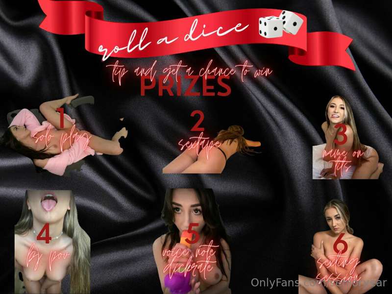 🎲ROLL A DICE 🎲

🎟️ Roll a dice to get a chance to win a sext..